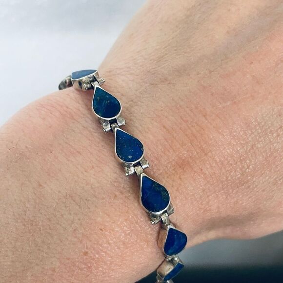 Vintage 950 Silver Blue Lapis Bracelet - Picture 2 of 7